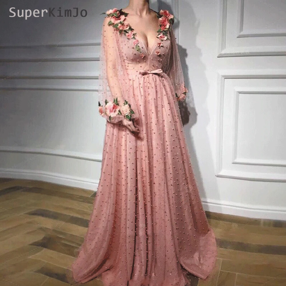 Женское платье для выпускного вечера SuperKimJo Vestidos De Gala розовое с вышивкой и длинным