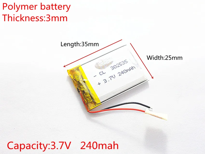 

3.7V 240mAh 302535 Lithium Polymer Li-Po li ion Rechargeable Battery cells For Mp3 MP4 MP5 GPS mobile bluetooth