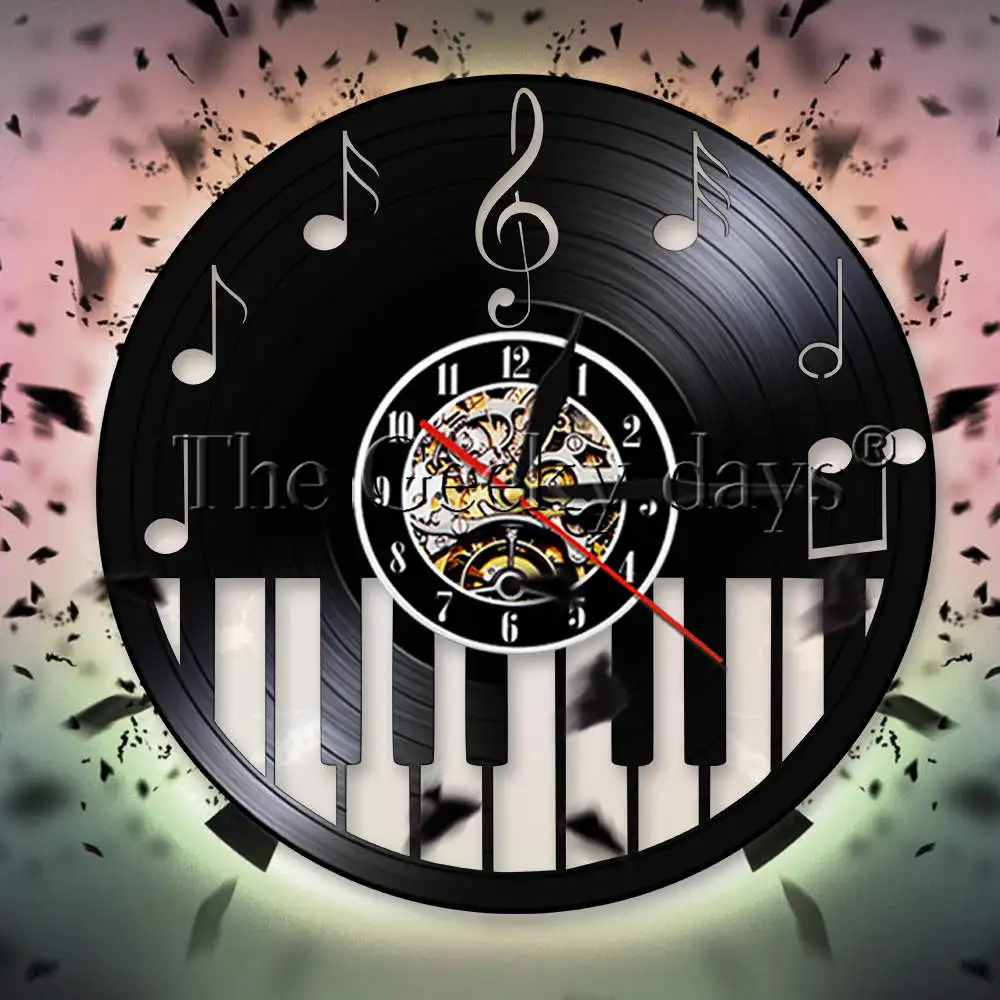 Piano Keyboard Vinyl Record Wall Clock Sheet Music Piano Treble Clef