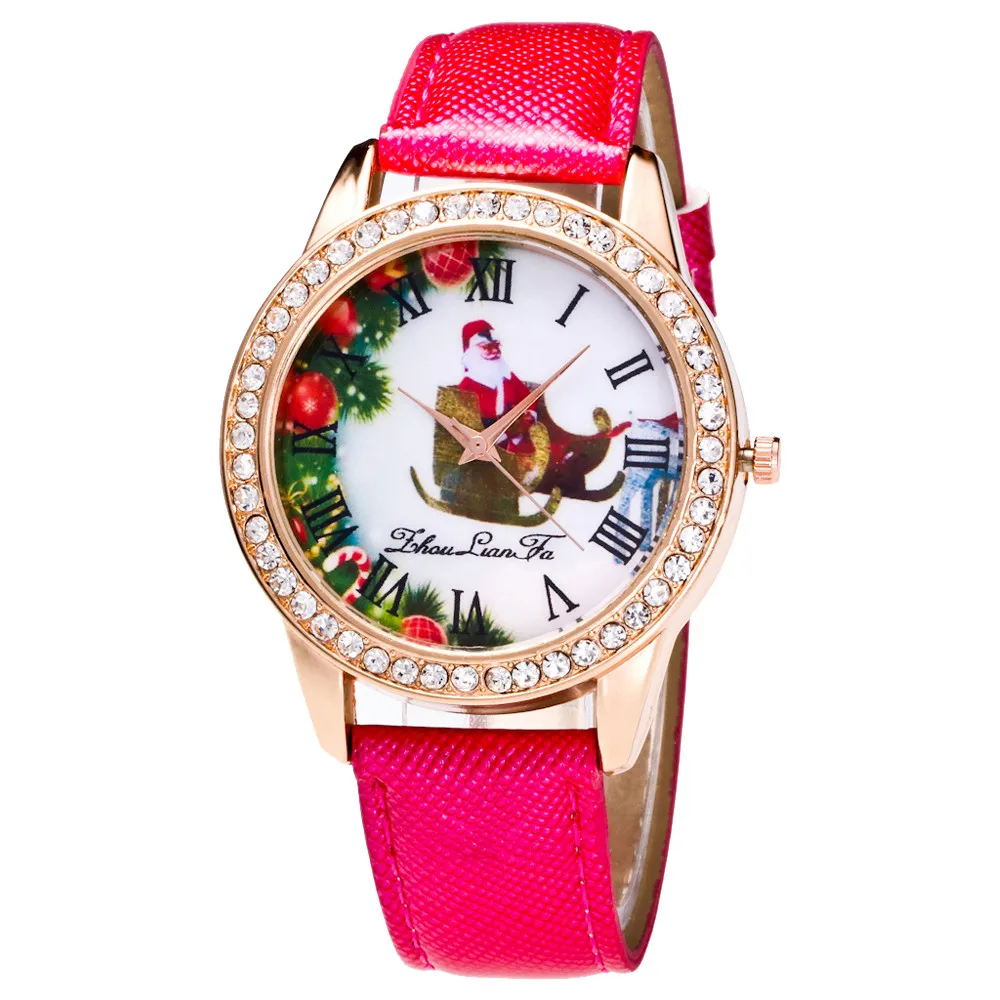 

Irisshine #500719 high quality 2016 Christmas women watches Girl Santa Claus Analog Quartz Leather Band Rhinestone Wrist Watch
