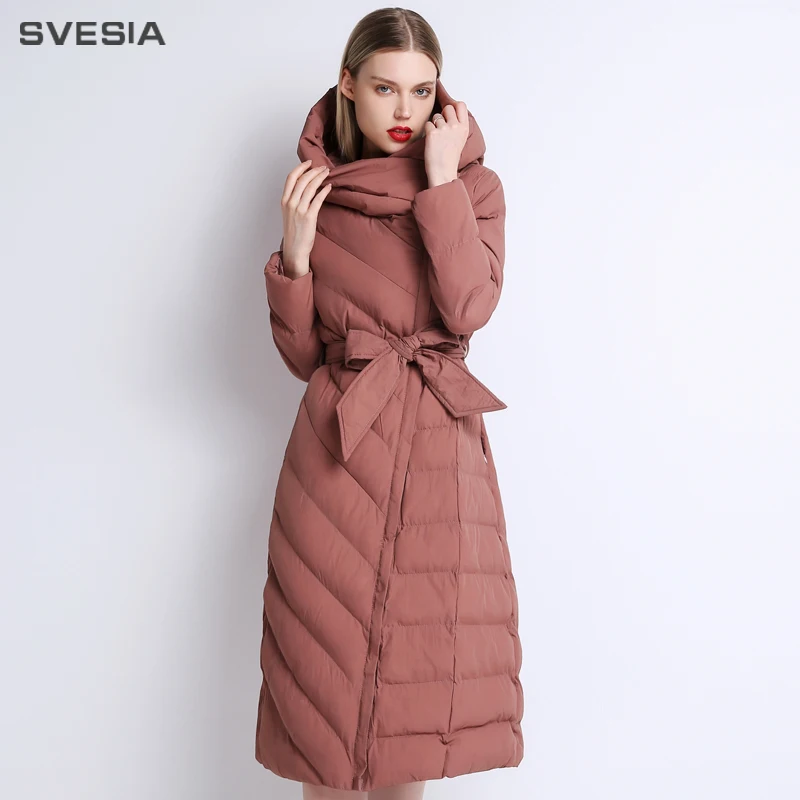 SVESIA 2018 Cotton Padded Jacket Parkas Women Standard Collar Warm Coats Female Office Lady Knee Length Winter Fashion New Park