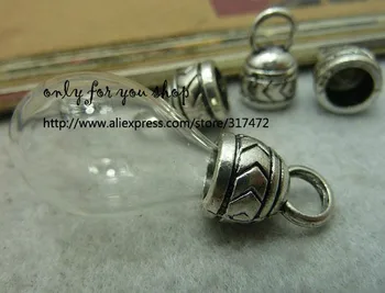 

FREE SHIP!! 100set/lot Tear drop Glass Vial Pendant Glass Cover & antique silver plated Cap DIY Jewelry charm Pendant