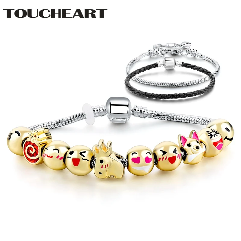

TOUCHEART Fashion Jewelry Emoji Bracelet For Lady Accessories Sliver Chain With Gold Smiley Face Bracelet & Bangles SBR170001