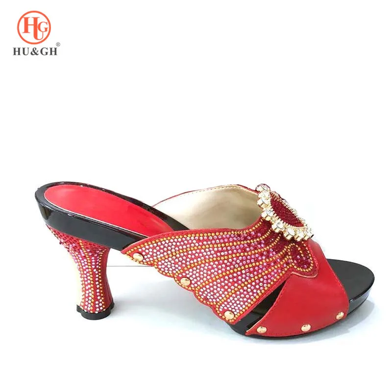 

Newest Red Most Popular African Wedding Sandal Slippers for Party Good Quality Italian Ladies shoes Factory Price High heels