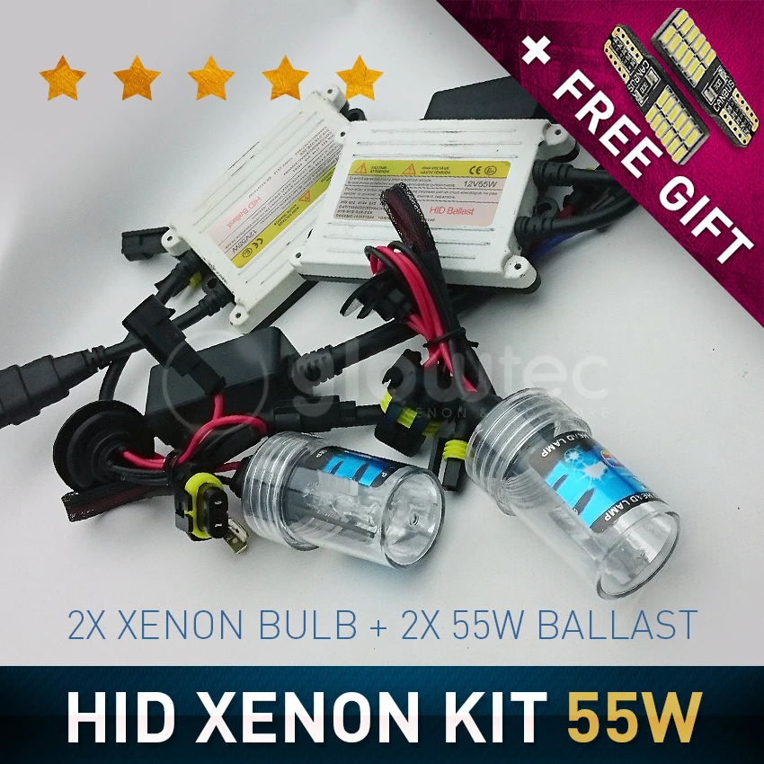Комплект HID фар 55 Вт тонкий AC балласт H7 H3 H8 H9 H11 9005 9006 GLOWTEC 6000K 4300K все цвета