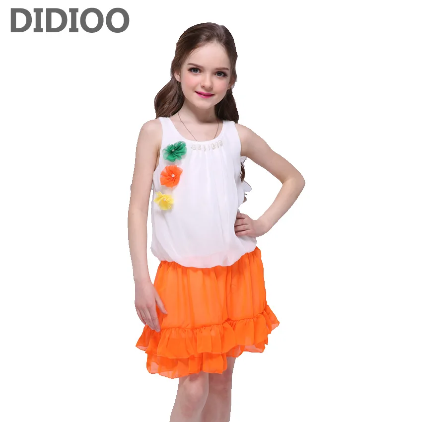 

Vest Dresses for Girls Chiffon Dress Children Sleeveless Dresses for Girls Summer Vestidos Kids Sundress 6 10 Years Floral Dress