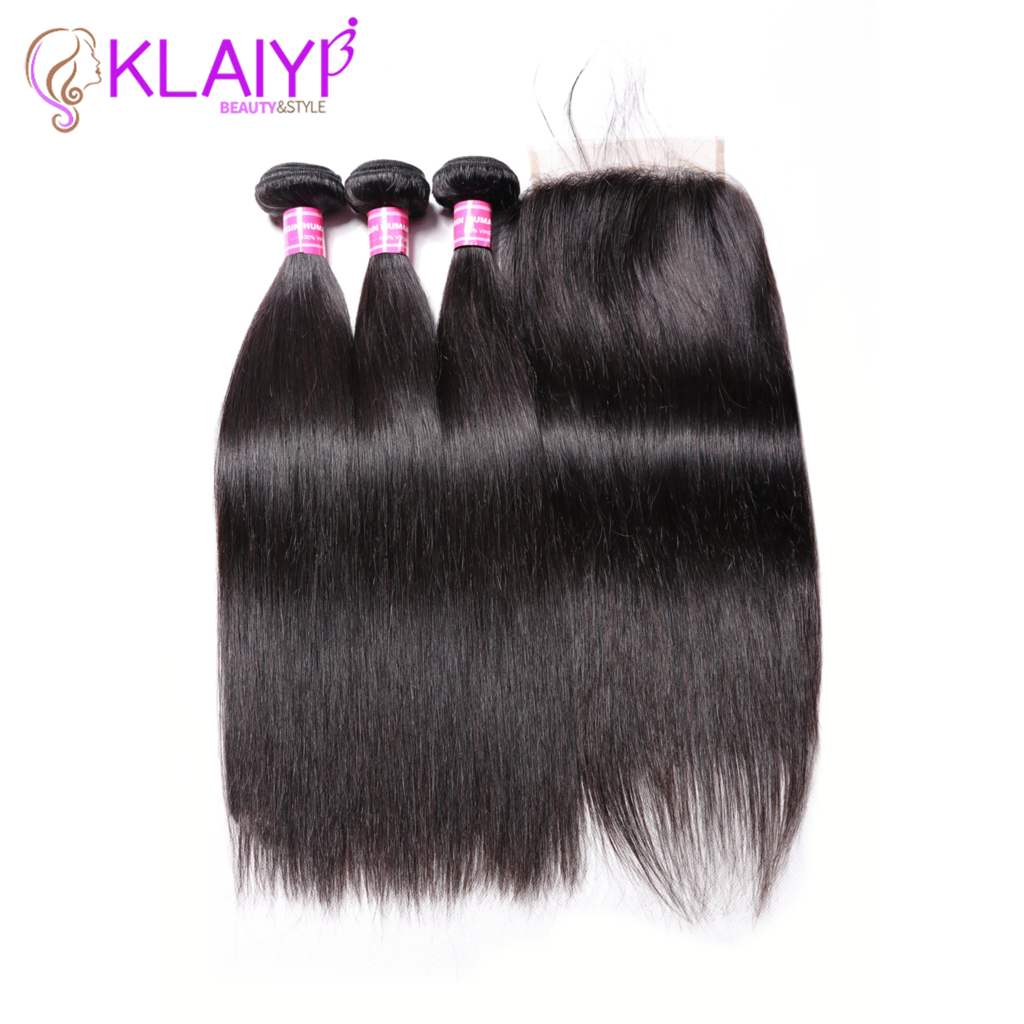

KLAIYI Hair Brazilian Straight Hair Bundles With 5*5 Lace Closure 100% Human Hair With Closure Remy Hair Weaves