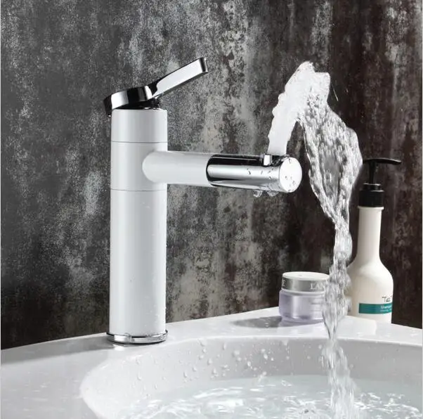 Free shipping NEW 360 Swivel white&chrome finish Bathroom Basin Mixer