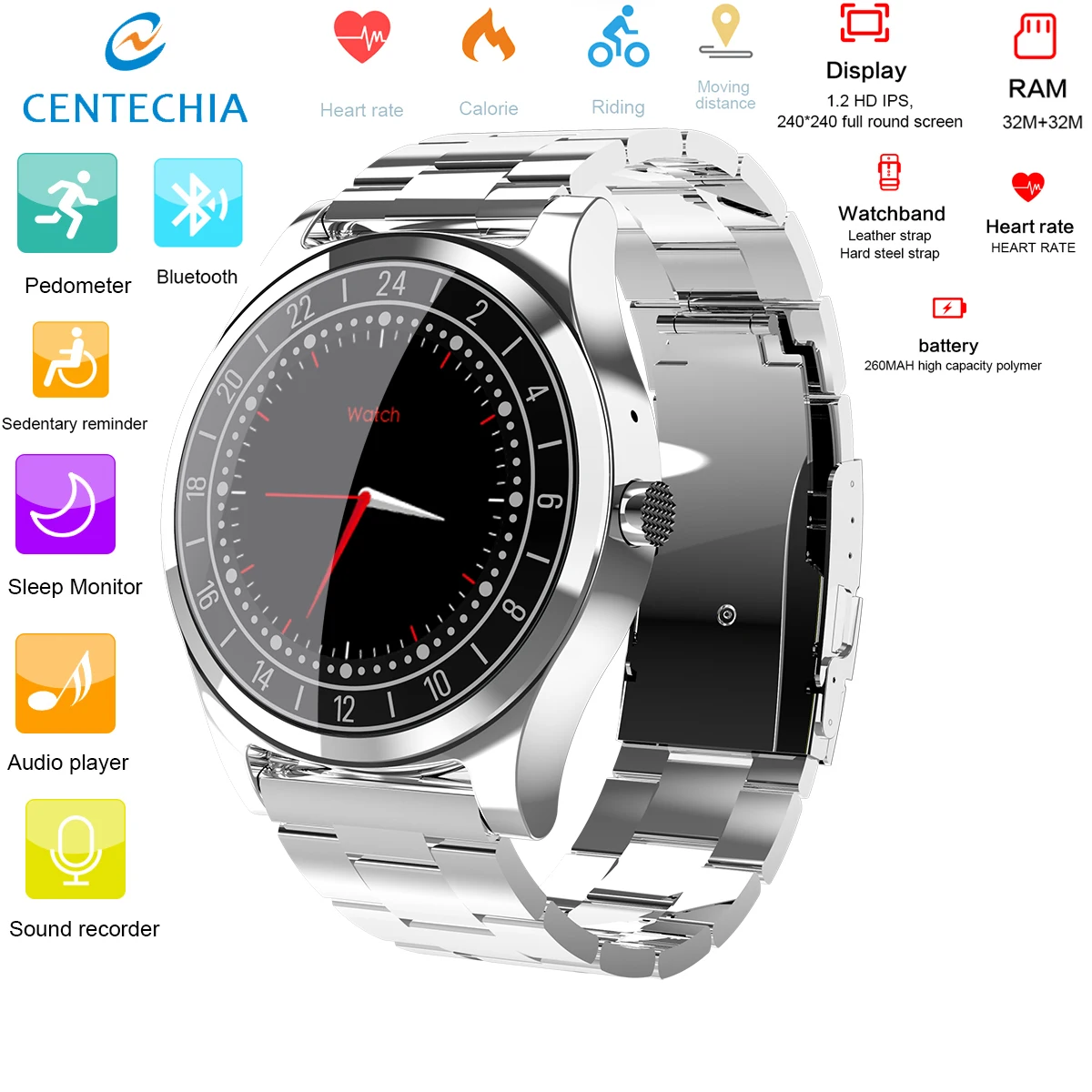 

Bluetooth Smart Watch Blood Pressure Heart Rate Monitor with Touch Screen Big Battery Support TF Sim Card Clock for Smart Phone