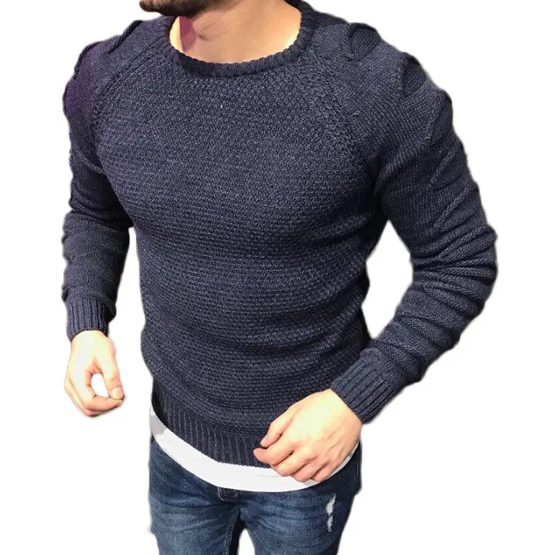 Мужской s свитер из мериносовой шерсти пуловер с круглым вырезом трикотажный топ простой дизайнер рваные Свитера Топ для мужчин - Цвет: Тёмно-синий