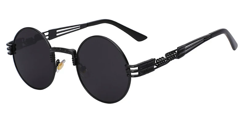 Винтажные готические солнцезащитные очки в стиле стимпанк для мужчин и женщин, металлическая оправа, круглые Роскошные брендовые дизайнерские солнцезащитные очки, зеркальные UV400 - Цвет линз: Black Gray