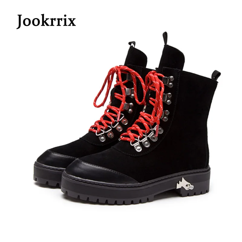 

Jookrrix 2017 New Autumn Fashion Boots Women Shoes British Style Lady Genuine Leather Brand Martin Boots Metal Decoration Soft