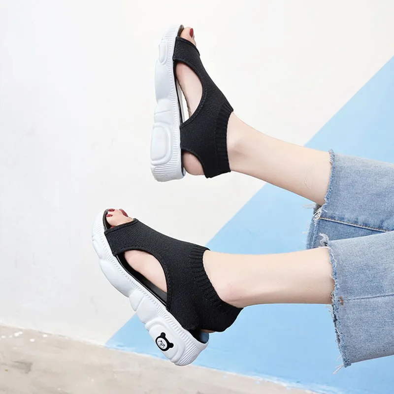 

Summer Women Sandals Casual Shoes Woman Mesh Breath Soft Sole Platform Slippers Slides Mid Heel Slide Sandals Sandalias Mujer