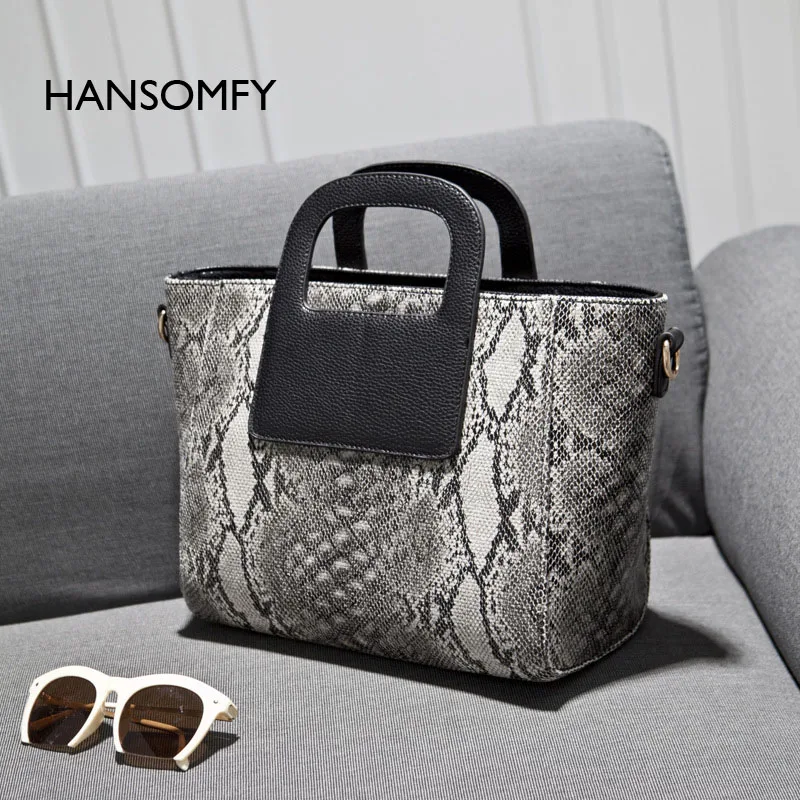 

HANSOMFY 2017 new Snake pattern big bag, simple fashion killer bag, snake shape, Europe and America shoulder bag, big handbag