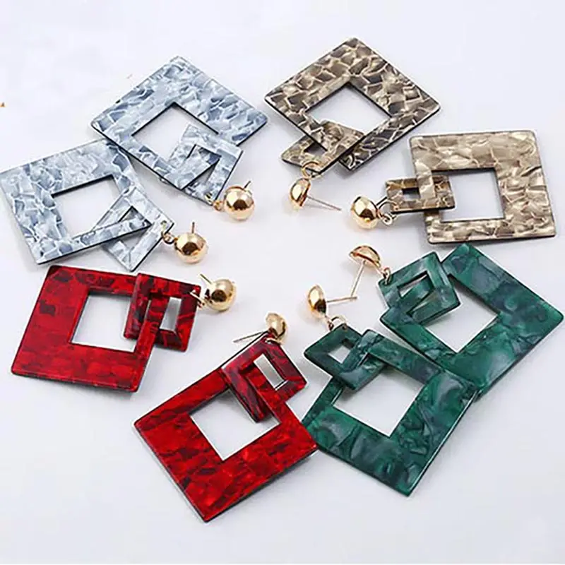 Acrylic Earrings 2019 Big Statement Earrings for Women Resin Oval Square Geometric Drop Dangle Earrings Bohemian Jewelry EB301
