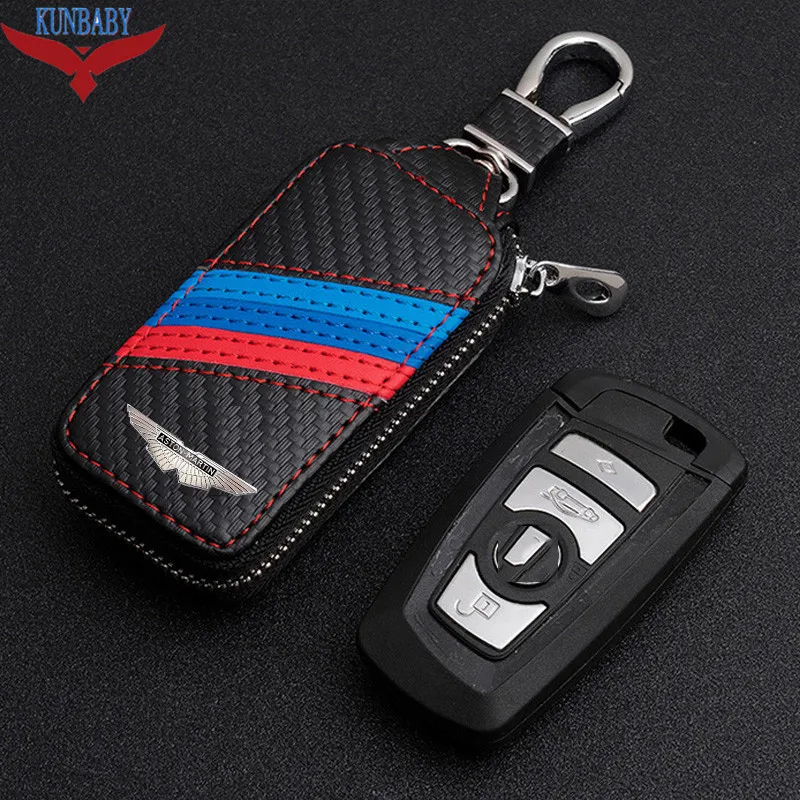 

KUNBABY Top Men/Women's New Fashion Carbon Car Keys Bag Keys Chains Case Holder Leather Key Wallet For Aston Martin