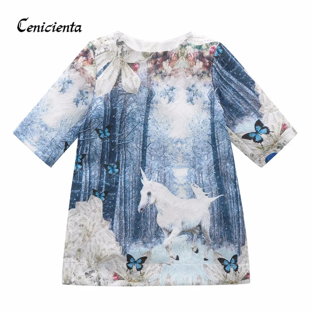 

Cenicienta Unicorn Party Half Sleeve A-Line Unicorn Dress Elegant O-neck Winter & Autumn Christmas Party Children Clothing