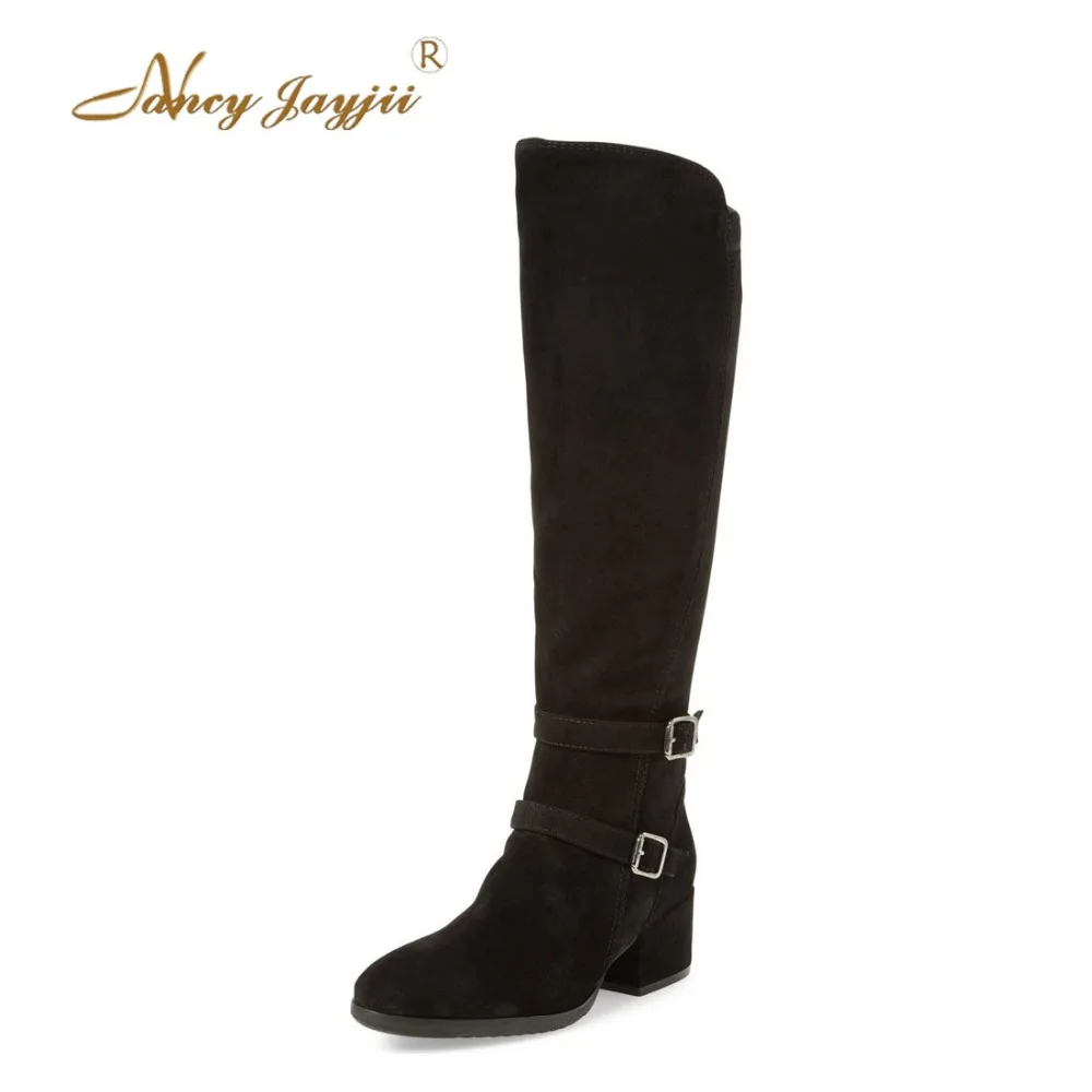 Nancyjayjii Women Winter/Spring Black Fringle Flat Med Heels Knee High Boots Shoes for Woman, botas mujer, plus size 5-14