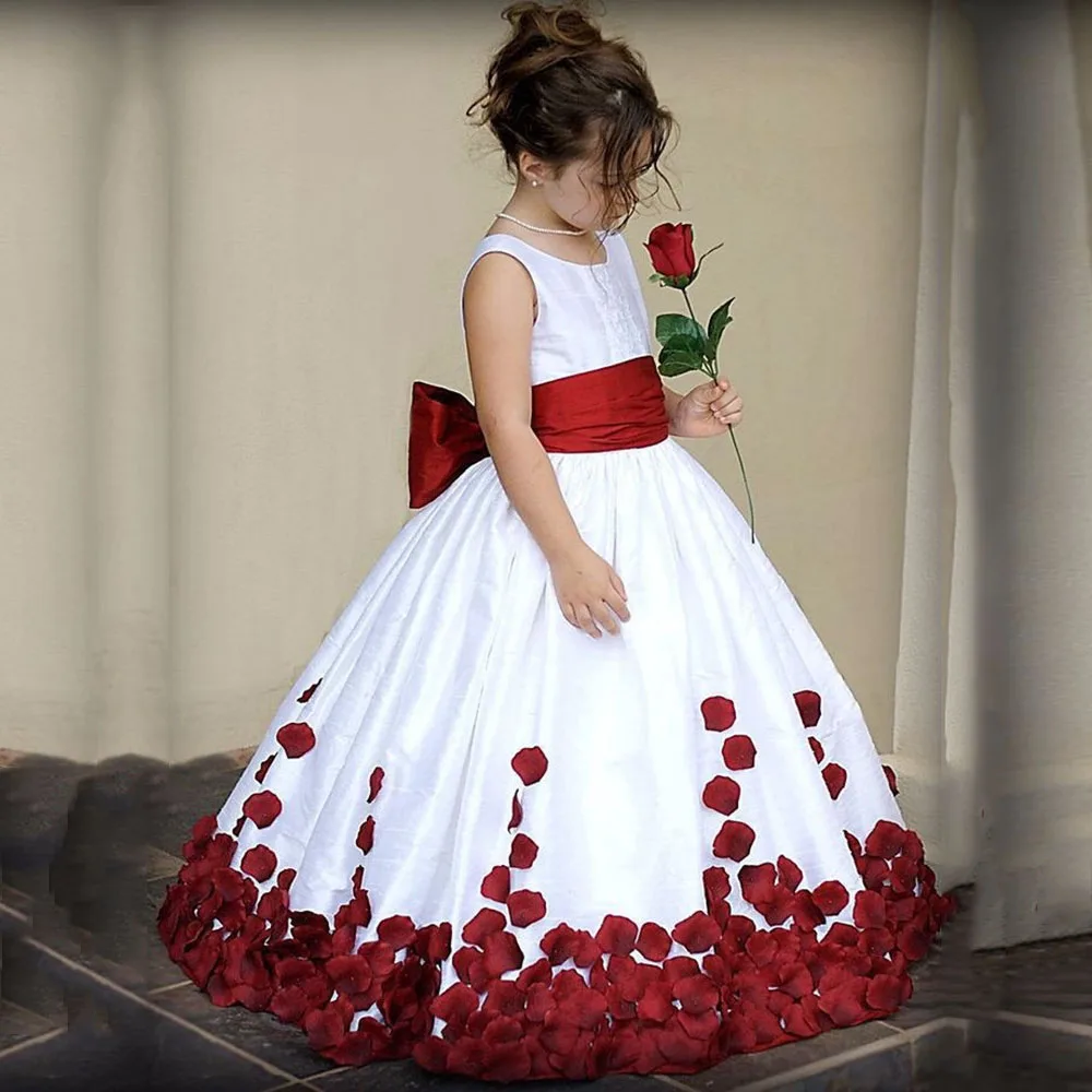 

Cute Flower Girl Dress Girls Lace Chiffon Sequined Sleeveless Elegant Pageant for Wedding Party Dresses with sash SZ 2-14