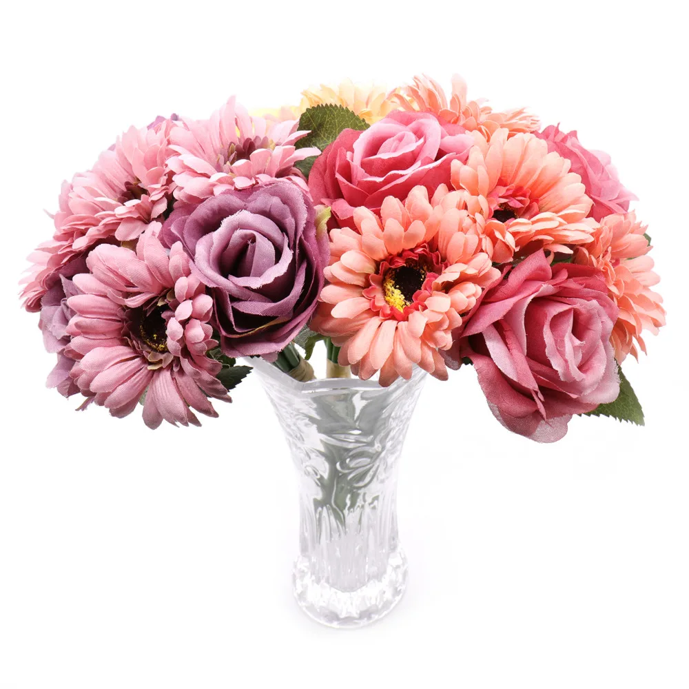 

7 Heads Artificial Simulation Rose Bouquet for Wedding Decoration Flower Birthday Party Home Table Decoration Supplies