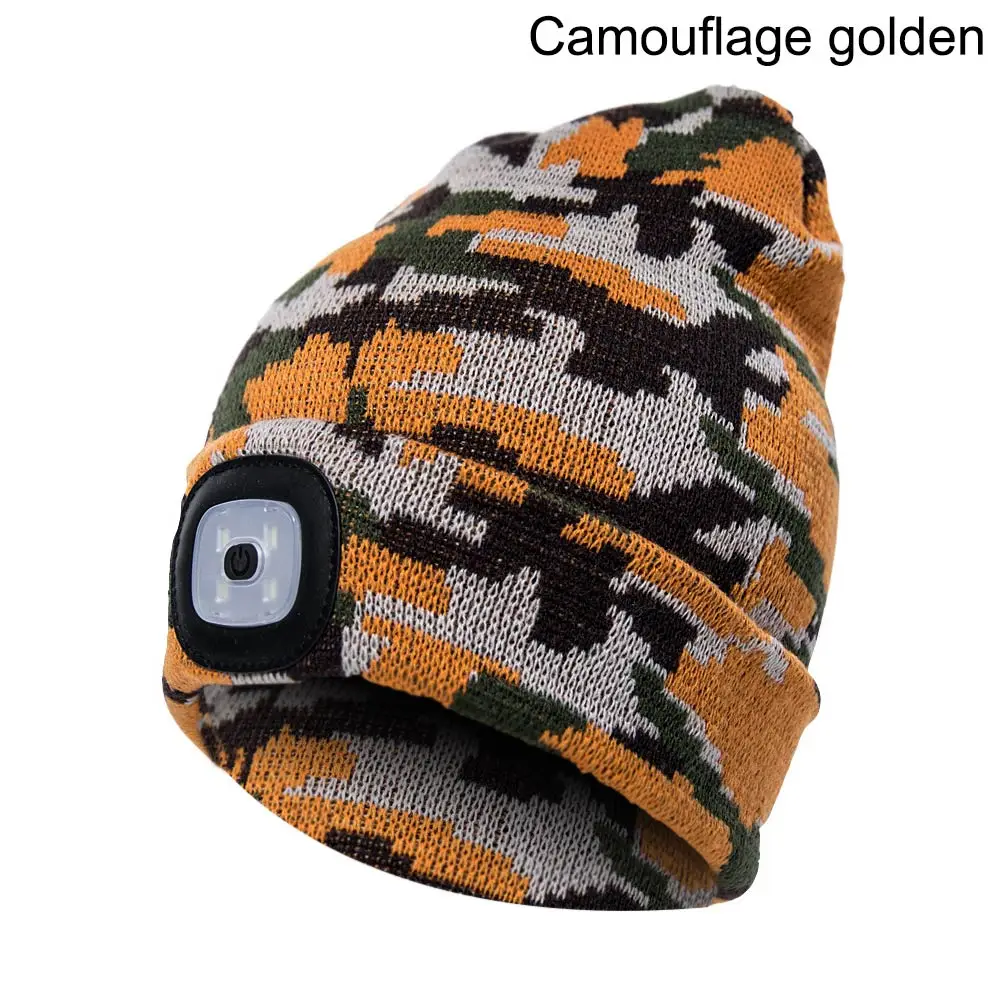 1 шт. яркий 4 светодиодный зимняя теплая шапочка Кепка шапка унисекс USB Перезаряжаемые походный фонарик Пеший Туризм KNG88 - Цвет: camouflage yellow