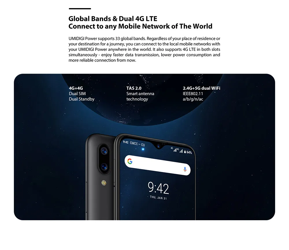 UMIDIGI Мощность Android 9,0 5150 mAh большой Батарея 18 W 6,3 "FHD + водослива Экран 4 GB + 64 GB Helio P35 Глобальный Версия смартфона 16MP