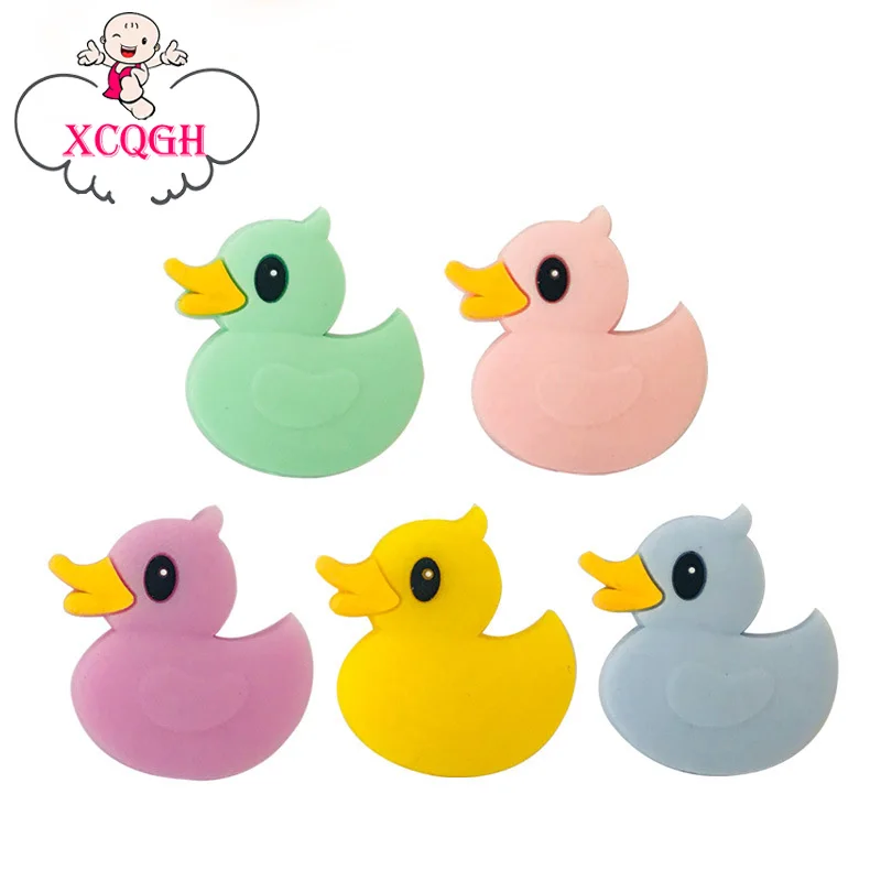 

XCQGH 5PCS Baby Food Grade Silicone FDA Beads Teether Small Yellow Duck Baby Teether Beads DIY Pacifier Chain Baby Teether