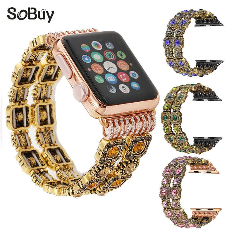 

So buy for apple watch series 1/ 2/3 metal band Female jewelry bracelet woman iwatch vintage gem wrist strap Ms 38mm/42mm bands