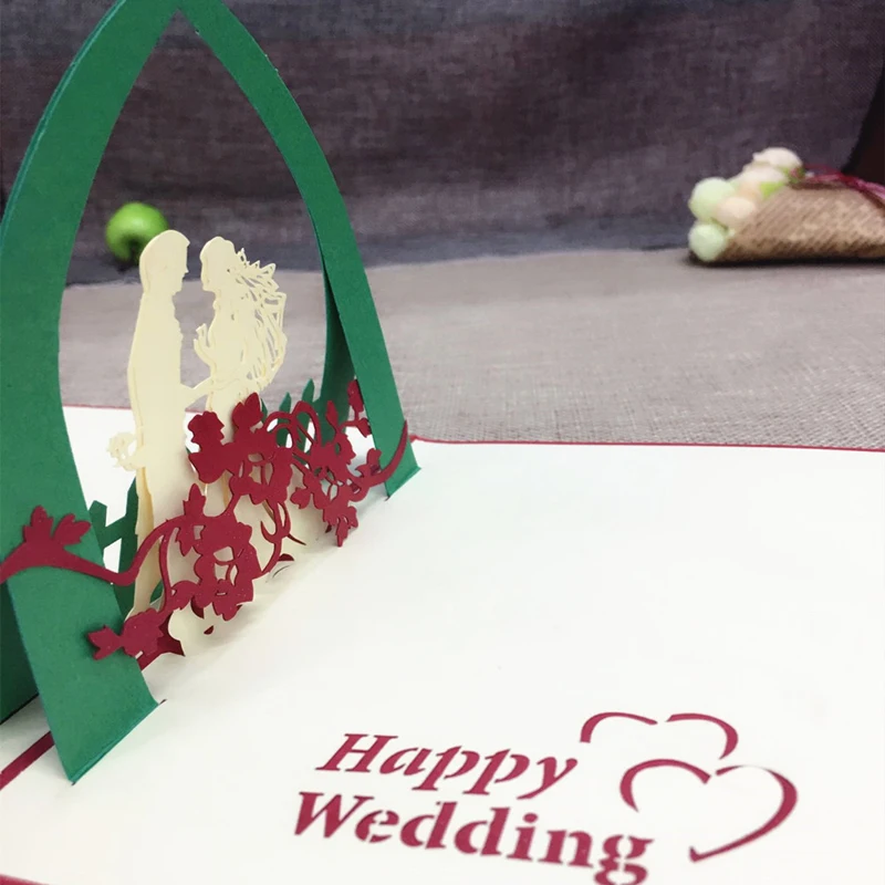 1pcs Sample 3D Laser Cut Paper Greeting Pop Up Kirigami Card Bride and Groom Wedding Invitation Valentine's Day Postcards Gifts (2)