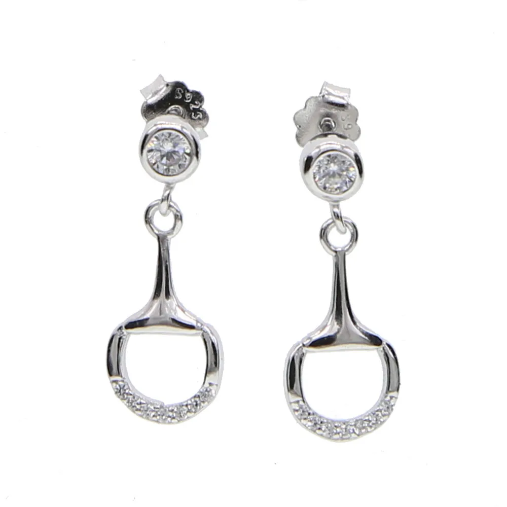 

100% 925 sterling silver snaffle bit dangle earring paved cz charm earring delicate hourse earring stamepd925 factory promotion