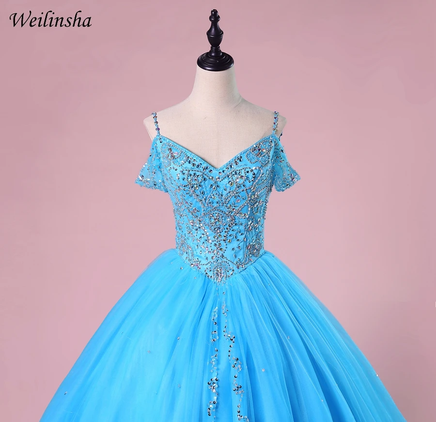 Weilinsha Мода Тюль Quinceanera платья для женщин 2019 сладкий 15 платье с открытыми плечами карамельный цвет роскошный Vestidos De Quinceanera