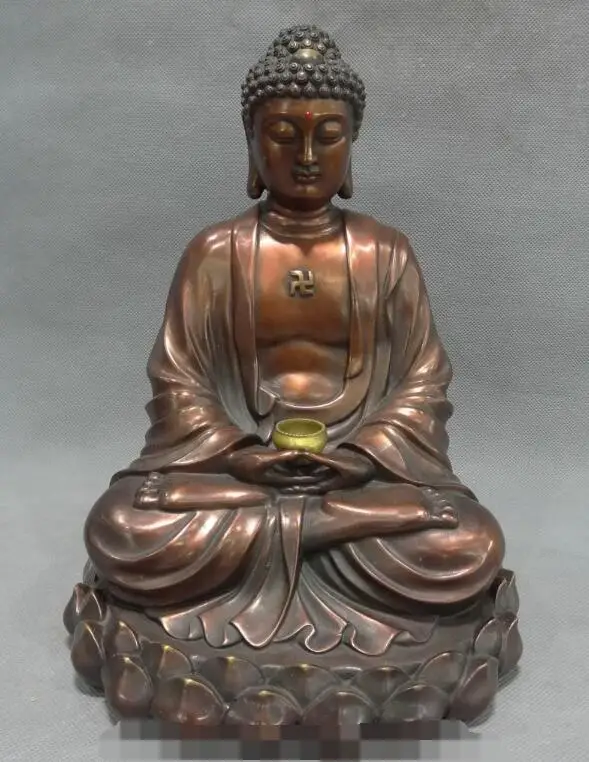 

S7109 11" Tibet Pure Bronze Buddhism Shakyamuni Sakyamuni Buddha Seat Statue Bowl Joss D0318