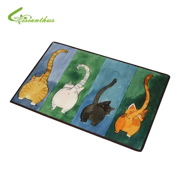

New Sale Welcome Floor Mats Animal Cute Four Cats Printed Bathroom Kitchen Carpet House Doormats for Living Room Anti-Slip Rug