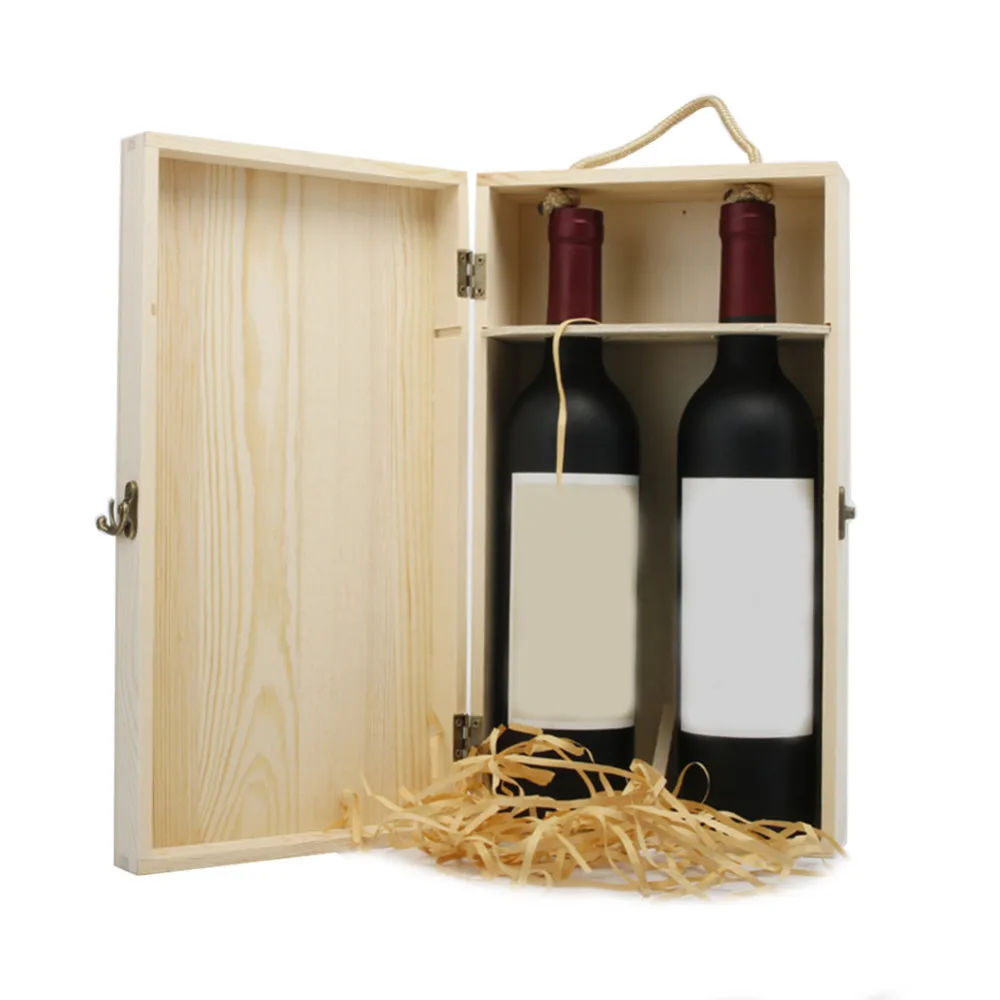 

Delicate Wine Wooden Box For Two Bottles Customized Gift Packing Box Grape Whiskey Caoxian County Wood Present Box
