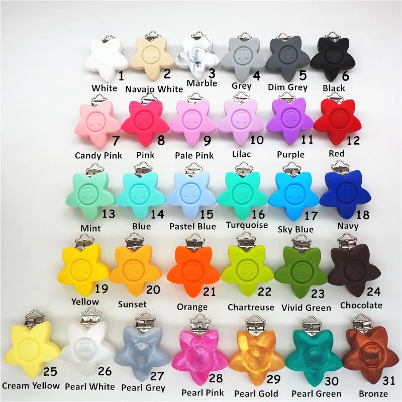 

Chengkai 10pcs Silicone Star Flower Clips DIY Smile Face Baby Dummy Teether Pacifier Chain Holder Nursing Clips Toy BPA Free
