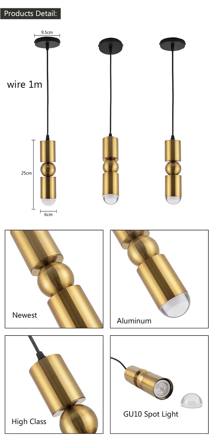 Современная оригинальная светодиодная лампа, золото, подвесные светильники, поверхностный монтаж, подвесная проволочная трубка, цилиндрический длинный бар, кафе, Подвесная лампа