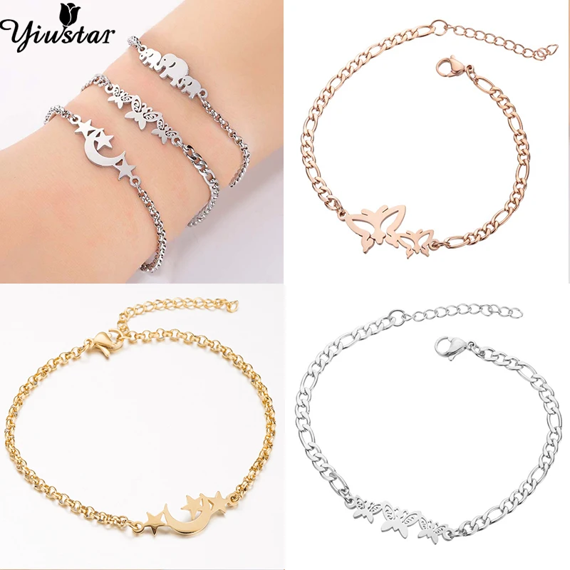 

Yiustar Boho Lucky Wish Acero inoxidable Animal pulsera brazalete oro/Rosa Chian conchas mariposa encanto pulseras Seashell joyería