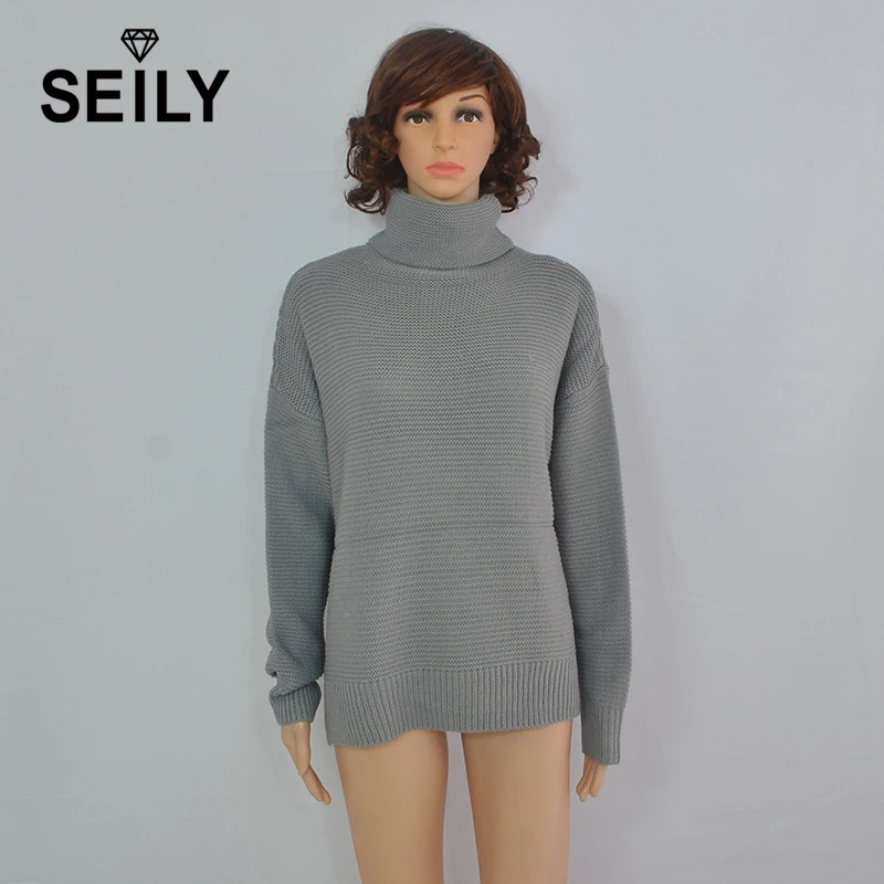 Seily Oversized Turtleneck Women Pullover Knitting Stripe Sweater Female Winter 2018 Casual Loose Long Sleevs Jumper Knitwear