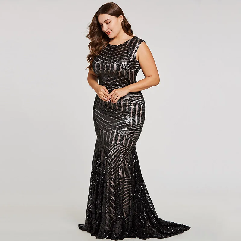 Tanpell Scoop Neck Evening Dress Sleeveless Zipper-Up Sequins Formal Women Floor Length Mermaid Evening Gown