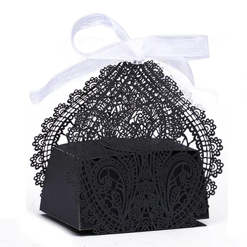 

12pcs/set Romantic Black Laser Cut Wedding favor Decor Flower Love Heart DIY Candy Gift Box Wedding Party Candy Box with Ribbon