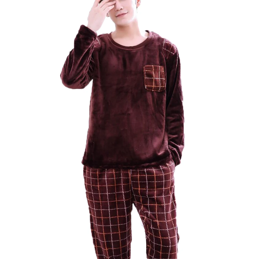 

Pyjama For Men Winter O-Neck Long Sleeve Thick Warm Flannel Pajamas Sets Home Suits Sleep Tops & Bottoms Male Sleepwear Homewear