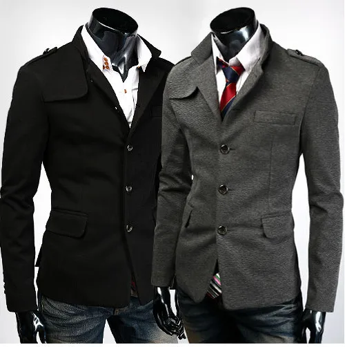 New Men's Casual Slim Fit Stand Collar Single Breasted