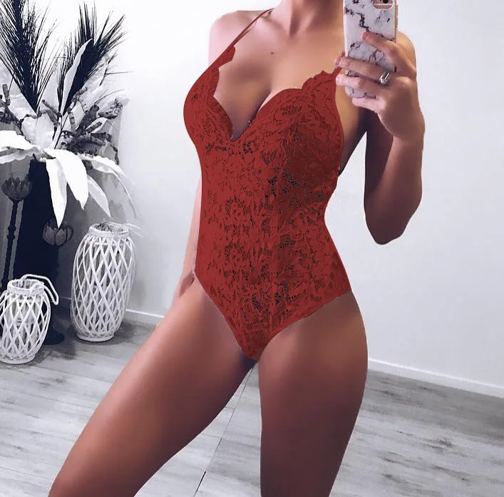 Women's Clothing Tops Spring 2019 Sexy Spaghetti Strap Lace Bodysuit Women Slim Bodycon Bodsuits White Black  Blue Body Mujer