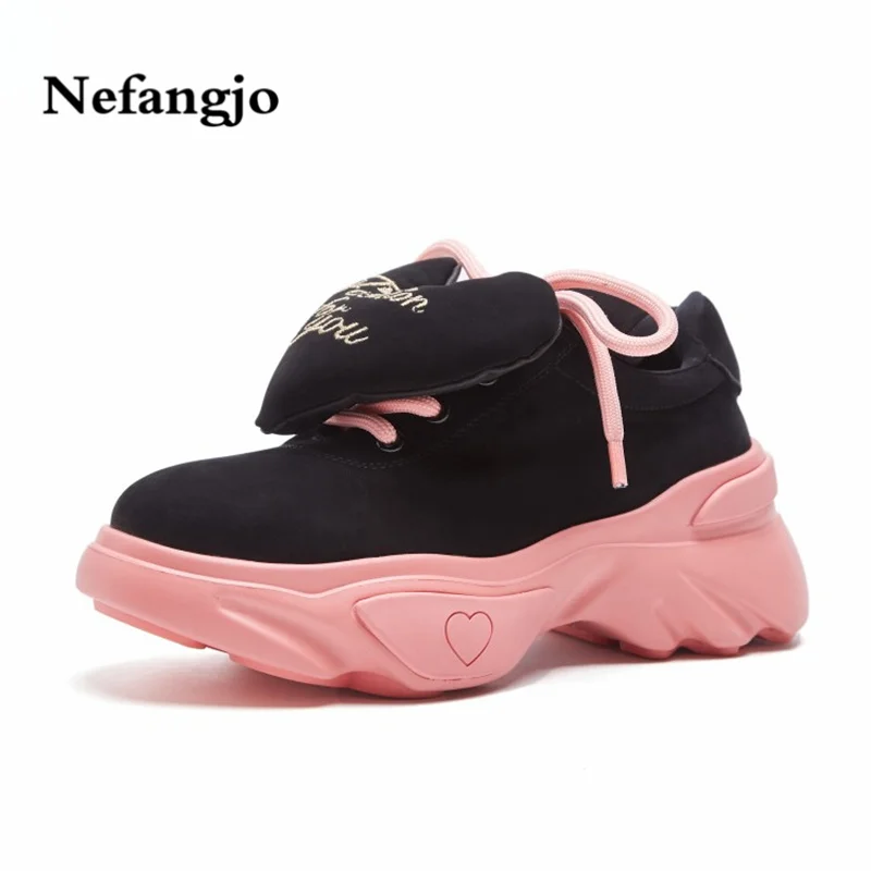 

Nefangjo autumn winter new muffin bottom leather patchwork colorful leisure sneaker women's shoes street fashion women's boots
