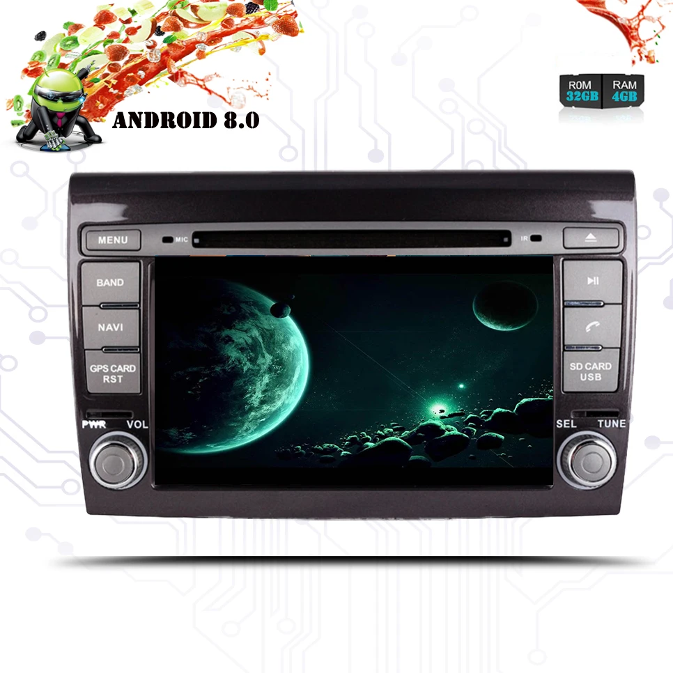 Sale 2 Din Android 8.0 Car Multimedia player For Fiat/Bravo 2007 2008 2009 2010 2011 2012 DVD Automotivo GPS Radio 4 GB RAM Stereo 1