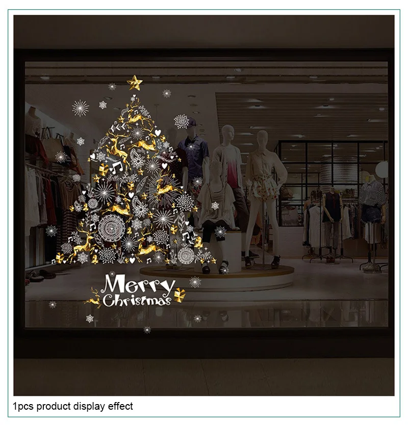 Год веселая Рождественская елка снежинка оконные стеклянные дверные оконные наклейки украшение магазина съемные наклейки Navidad Natal