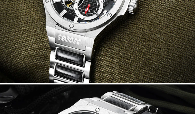 NESUN модные спортивные часы мужские полностью стальные сапфировые водонепроницаемые автоматические механические наручные часы мужские Relogio Masculino