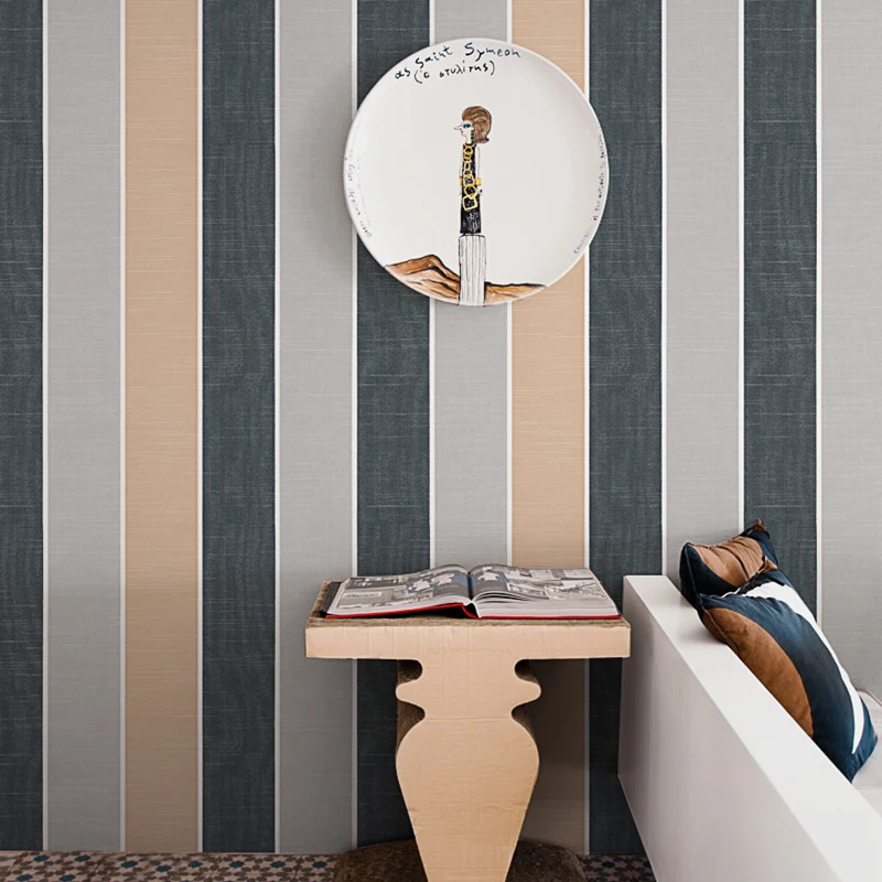

Nordic Style Modern Fashion Wide Vertical Striped Cloth Pattern Wallpaper Living Room Bedroom Non-woven Printed Wallpaper Blue