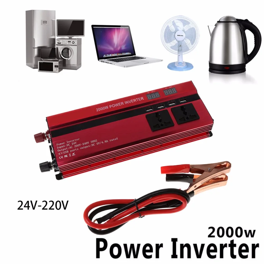 

2000W Peak Car LED Power Inverter DC 12V to AC 220V/DC 24V To AC 220V 4 USB Ports Dual Converter Charger Car Power Inverter