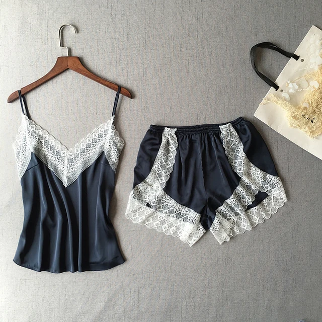 Women Pyjamas Suit Sexy Loose Pajamas Set Lace V-Neck Sleep Set 2PCS Sleepwear Strap Shirt Charming New Design Nightwear M-XL
